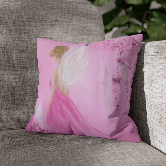 Pinkkisävyinen tyyny, jossa enkelin kuva | Kaikkea Kaunista