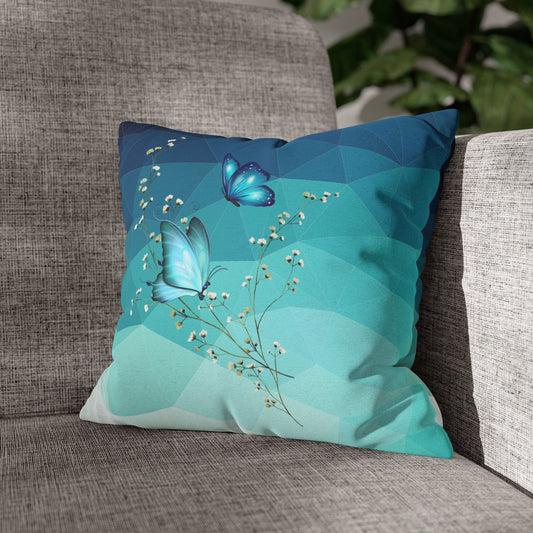 Turkoosin ja sinisen säyvinen tyyny, jossa kaksi perhosta | Kaikkea Kaunista