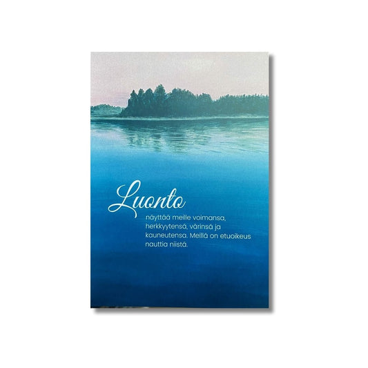 Maisemapostikortti, jossa järvi ja metsää | Kaikkea Kaunista