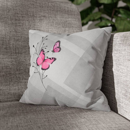 harmaa tyynynpäällinen, jossa kaksi pinkkiä perhosta | Kaikkea Kaunista